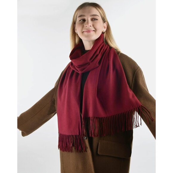 Women Wine Red Pashmina Shawl Wraps Cashmere Feel Winter Scarf Soft Warm Blanket - Picture 2 of 7
